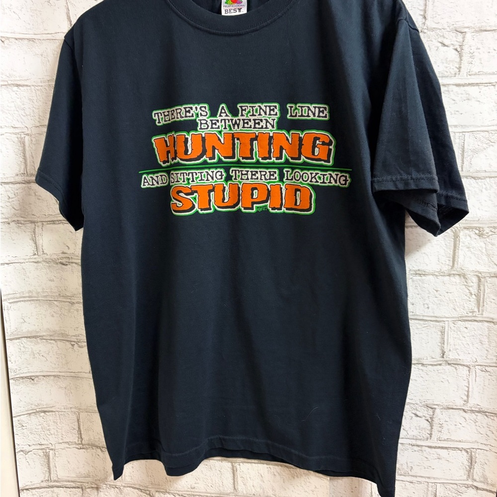Hunting Humor Graphic Navy Blue & Orange  T-Shirt
